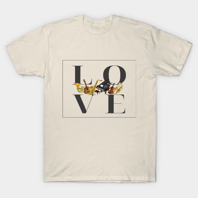 Love Music Musician Band Orchestra Instruments T-Shirt by Musician Gifts